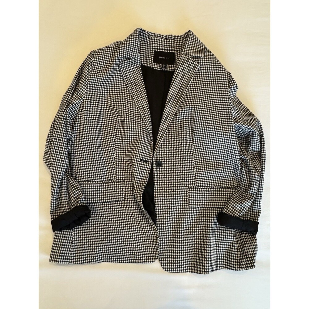 NWOT Forever 21 Women's Size 3XL  Houndstooth Blazer Black And White